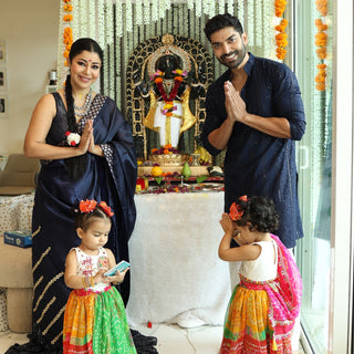 Gurmeet Choudhary in Men's Sequins Chikankari Embroidered Kurta with Pyjama
