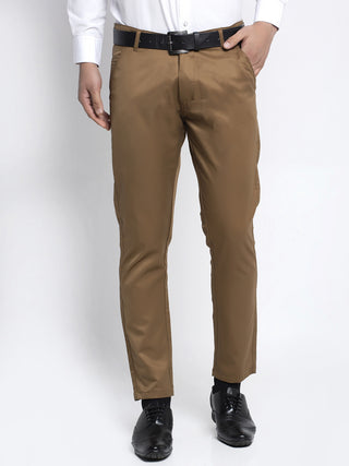 Indian Needle Men's Brown Tapered Fit Formal Trousers