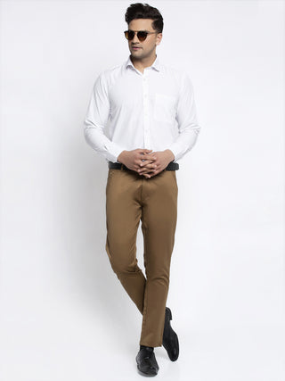 Indian Needle Men's Brown Tapered Fit Formal Trousers