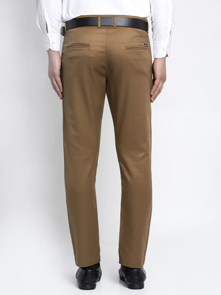Indian Needle Men's Brown Tapered Fit Formal Trousers