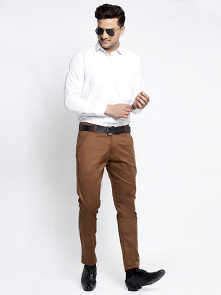 Indian Needle Men's Brown Tapered Fit Formal Trousers