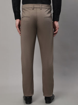 Indian Needle Men's Dark-Beige Tapered Fit Formal Trousers