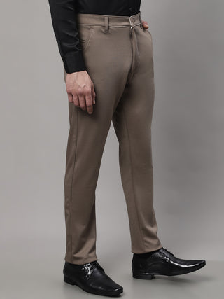 Indian Needle Men's Dark-Beige Tapered Fit Formal Trousers