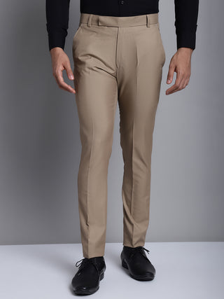 Indian Needle Men's Beige Tapered Fit Formal Trousers
