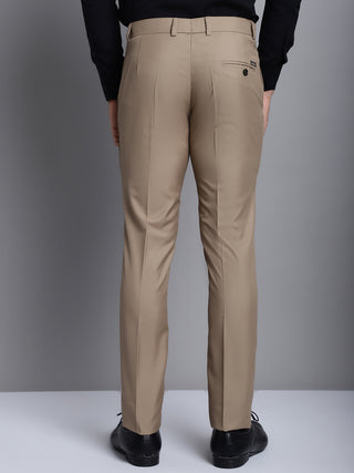Indian Needle Men's Beige Tapered Fit Formal Trousers