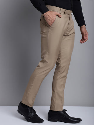 Indian Needle Men's Beige Tapered Fit Formal Trousers