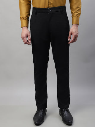 Indian Needle Men's Black Tapered Fit Formal Trousers