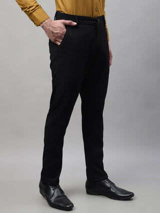 Indian Needle Men's Black Tapered Fit Formal Trousers