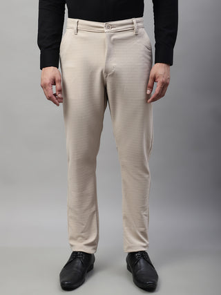 Indian Needle Men's Cream Tapered Fit Formal Trousers