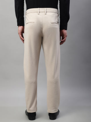 Indian Needle Men's Cream Tapered Fit Formal Trousers