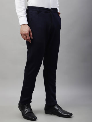 Indian Needle Men's Navy Blue Tapered Fit Formal Trousers