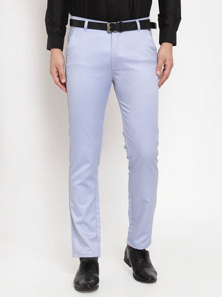 Indian Needle Men's Blue Tapered Fit Formal Trousers