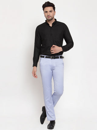 Indian Needle Men's Blue Tapered Fit Formal Trousers