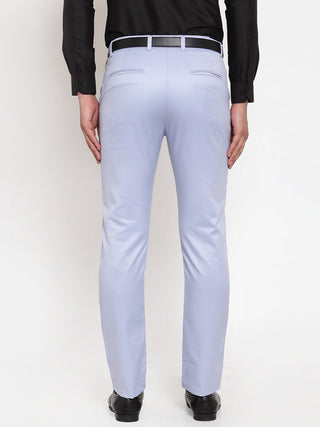 Indian Needle Men's Blue Tapered Fit Formal Trousers
