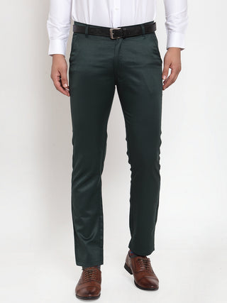 Indian Needle Men's Olive Tapered Fit Formal Trousers