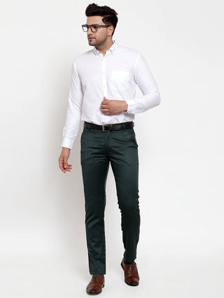 Indian Needle Men's Olive Tapered Fit Formal Trousers