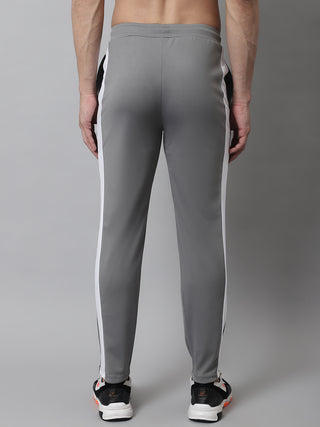 Men's Grey and White Striped Streachable Lycra Trackpants