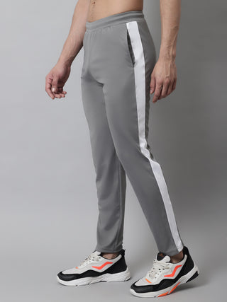 Men's Grey and White Striped Streachable Lycra Trackpants