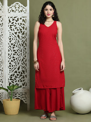 Embroidered Rayon Kurta With Palazzos