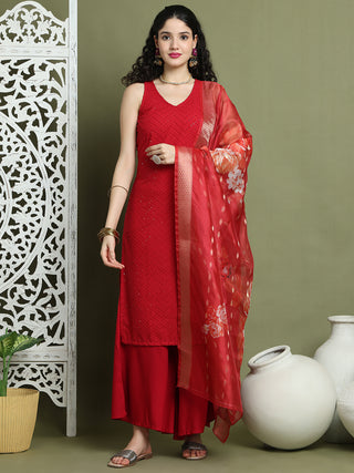 Embroidered Rayon Kurta Palazzos With dupatta