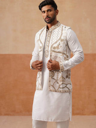 Embroidered Waistcoat and Kurta Pyjama For Men