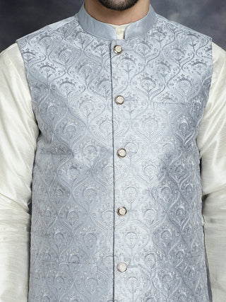 Men's Sequins and Embroidred Nehru Jacket With Solid Kurta Pyjama