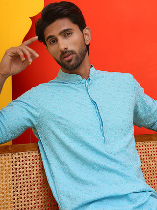 Sequin Embroidered Pure Cotton Kurta with Pyjamas