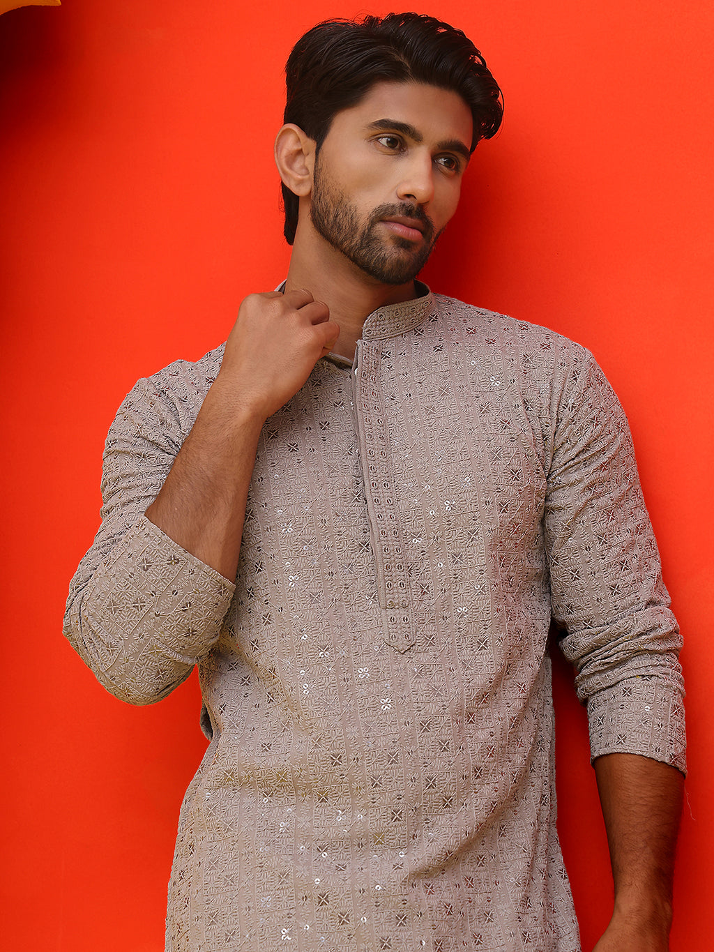 Sequin & Embroidered Kurta with Pyjamas