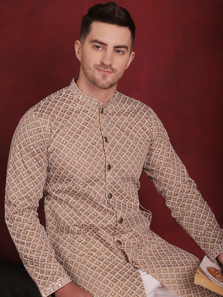 Men's Sequin Chikankari Front Open Kurta With Pyjamas