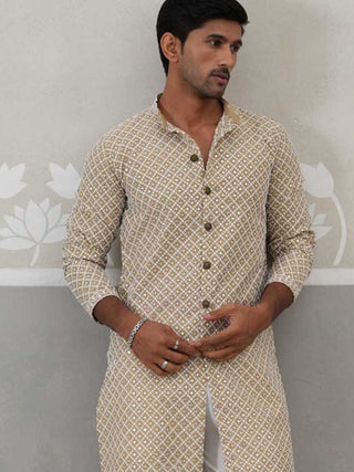Sequin Chikankari Front Open Kurta With Pyjamas