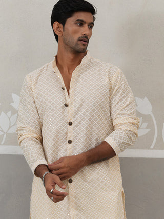 Sequin Chikankari Front Open Kurta With Pyjamas