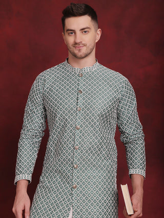 Men's Sequin Chikankari Front Open Kurta With Pyjamas