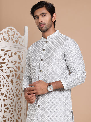 Sequin Chikankari Front Open Kurta With Pyjamas
