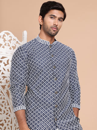 Sequin Chikankari Front Open Kurta With Pyjamas