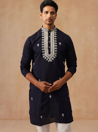Collar Embroidered & Sequin Kurta With Pyjama