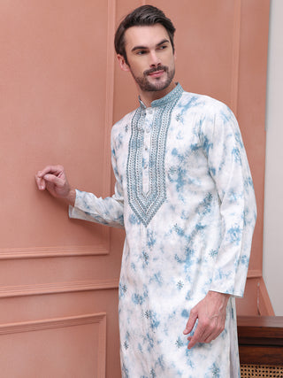 Stone Print With Embroidered kurta Set