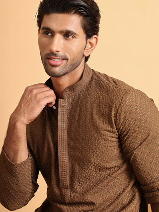 Sequins & Embroidered Viscose Kurta Set For Men