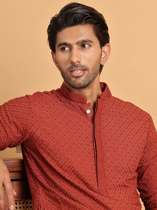 Sequins & Embroidered Viscose Kurta Set For Men