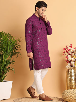 Embroidered Sequined Viscose Straight Kurta Pyjama