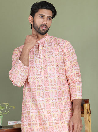 Embroidered and Printed Cotton Blend Kurta Pyjama
