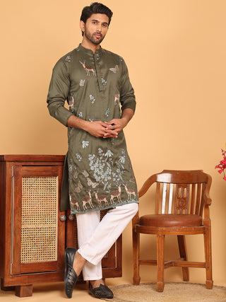 Embroidered Straight Kurta Set For Men