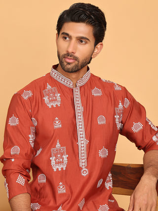 Embroidered Silk Blend Kurta Pyjama Set