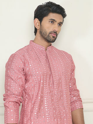 Embroidered and mirror work straight Kurta Set For Men,