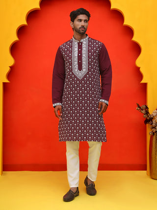Embroidered Kurta Pyjama For Men