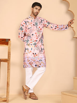 Multicolor Printed Kurta Pyjama with Artistic Design