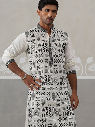 Silk Blend Embroidered Kurta Pyjama Set