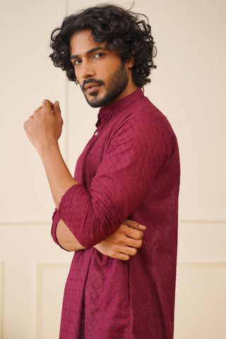 Jompers Men Purple Chikan Kurta Only
