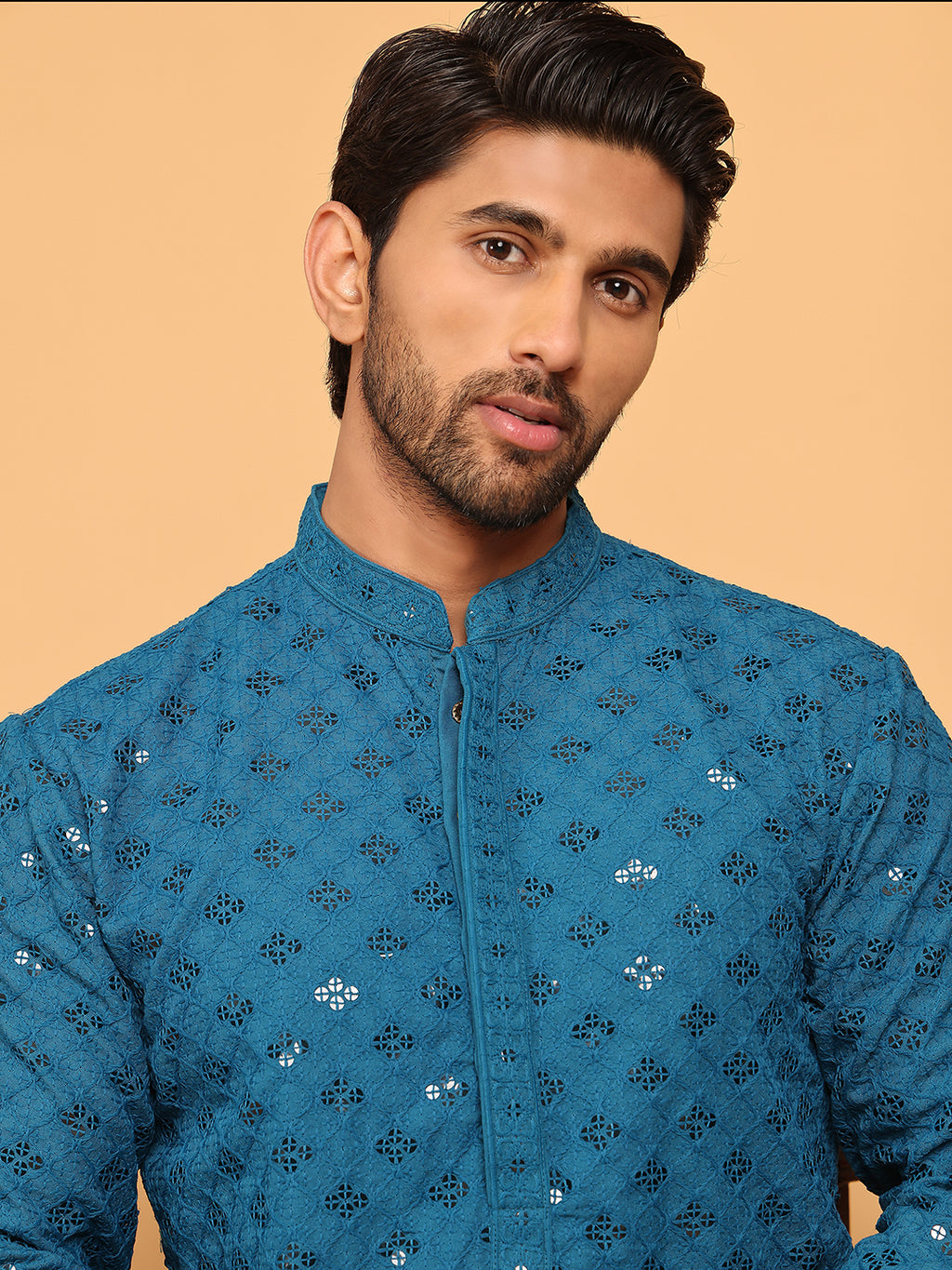 Men's Chikankari Embroidered Kurta Pyjama Set ( JOKP P 5039Sky )