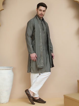 Embroidered & Sequin Kurta Pyjama With Dupatta