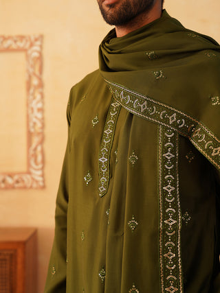 Embroidered Kurta with Dupatta Set for Men
